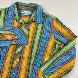 Tommy Hilfiger Shirt Women's 16 Colorful Rainbow Stripes Pride Button‎ Up